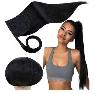 Human hair pony tail wig extension